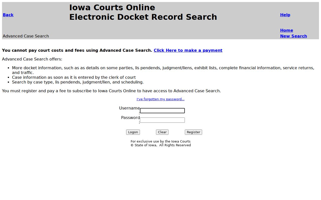 Advanced Iowa court search login for Crawford County case records