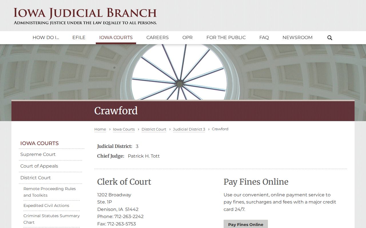 Crawford County court case records page in Judicial District 3