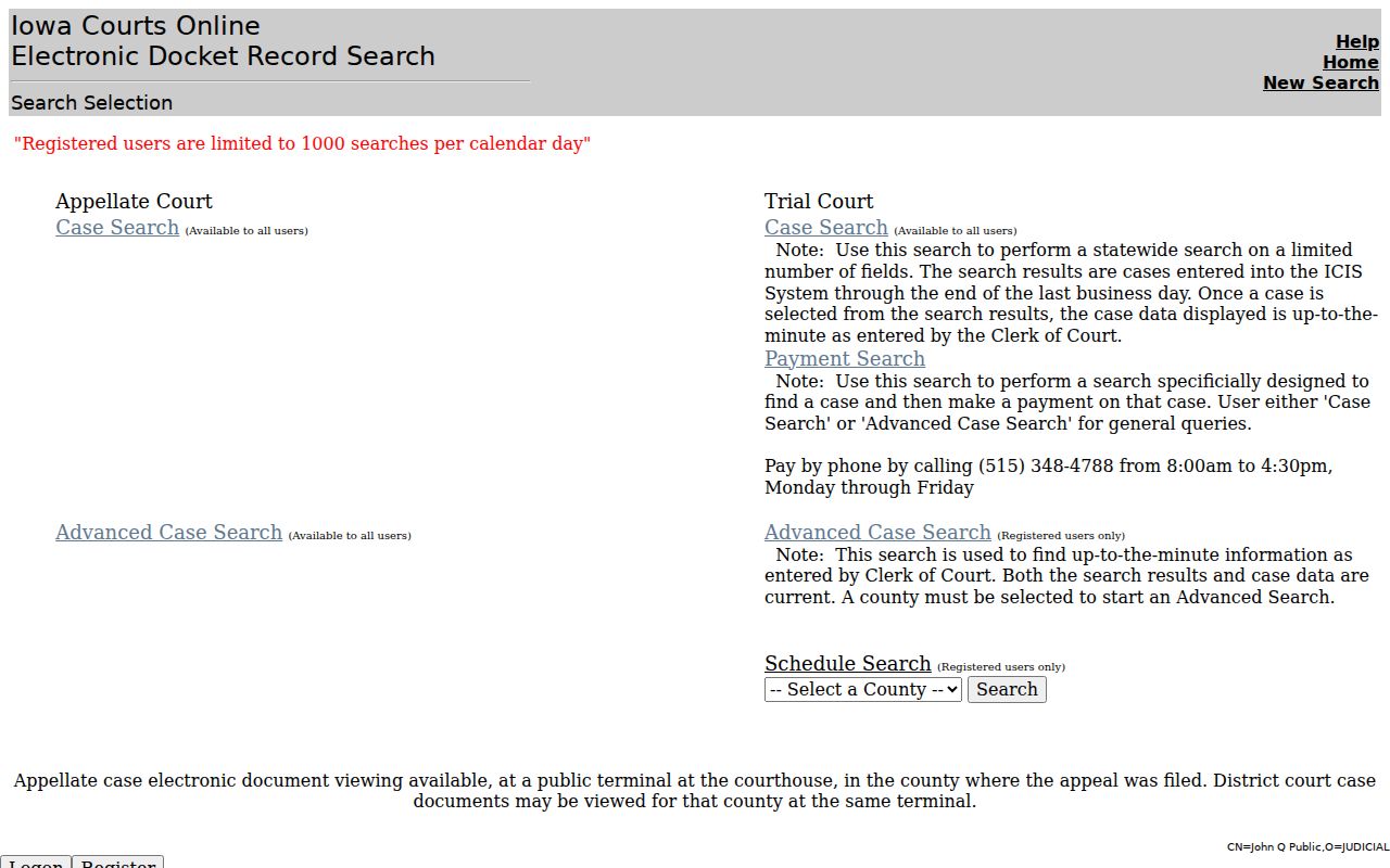 Free Iowa Courts Online search for Crawford County court cases
