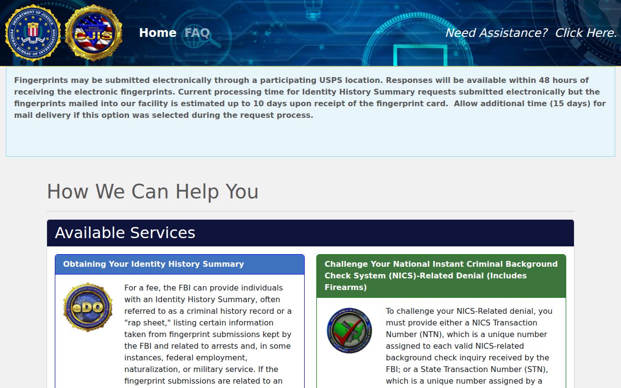 Crawford County criminal history FBI self-review portal